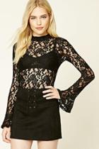 Forever21 Women's  Floral Lace Bell-sleeve Top