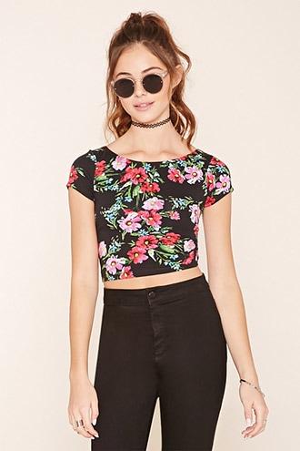 Forever21 Women's Floral Print Crossback Top