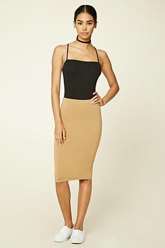 Forever21 Plus Women's  Camel Stretch-knit Bodycon Skirt