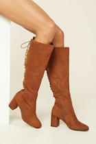 Forever21 Women's  Brown Faux Suede Tall Lace-up Boots