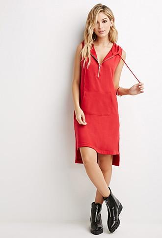 Forever21 Women's  95 Graphic Hooded Dress (red)