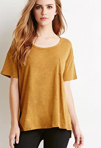 Forever21 Women's  Slub Knit Pocket Tee (sunset Gold)