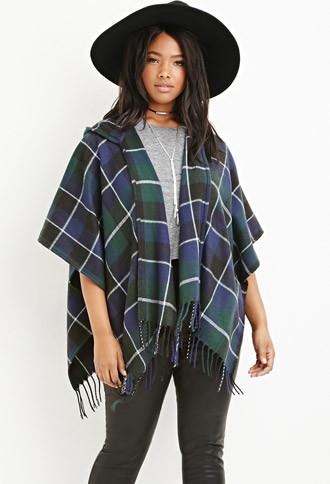 Forever21 Plus Hooded Plaid Poncho