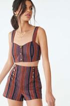 Forever21 Striped Mock Button Crop Top