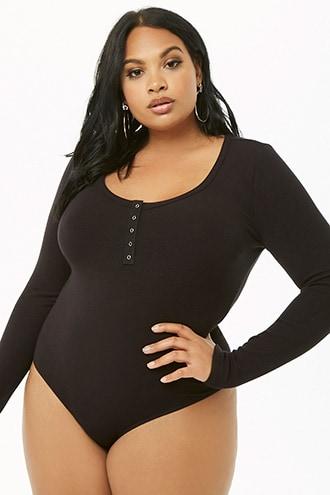 Forever21 Plus Size Ribbed Henley Bodysuit
