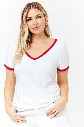 Forever21 Plus Size Contrast V-neck Ringer Tee