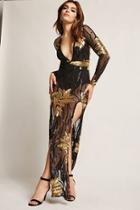 Forever21 Sheer Sequin Foliage M-slit Dress