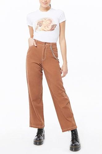 Forever21 Contrast-stitched Twill Pants