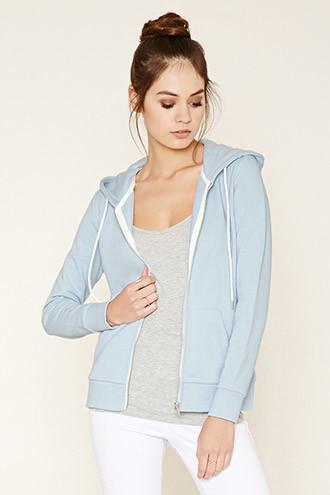 Forever21 Plus Women's  Light Blue Classic Zip-up Hoodie
