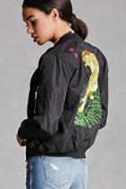 Forever21 Women's  Black Tiger Embroidered Jacket