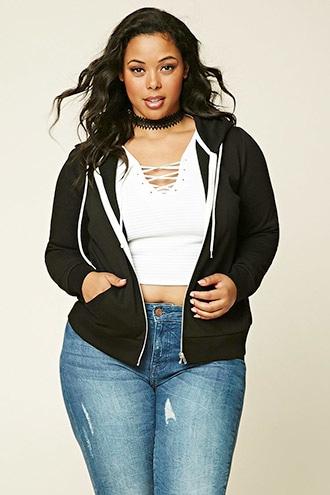 Forever21 Plus Women's  Black Plus Size Zip-up Hoodie