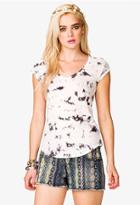 Forever21 Women's  Cream & Grey Linen-blend Tie-dye Tee