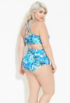 Forever21 Plus Women's  Blue & Green Plus Size Palm Tree Print Bikini Top