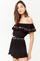 Forever21 Embroidered Off-the-shoulder Romper
