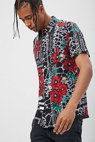 Forever21 Classic Fit Floral Baroque Print Shirt