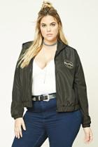 Forever21 Plus Women's  Black & Gold Plus Size Graphic Windbreaker