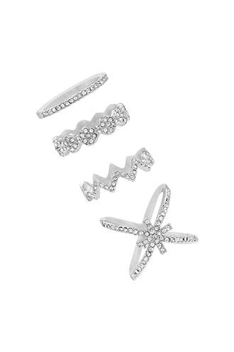 Forever21 Silver & Clear Rhinestone Crisscross Ring Set