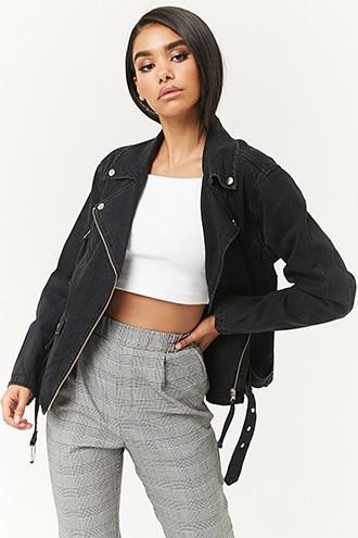 Forever21 Belted Denim Moto Jacket