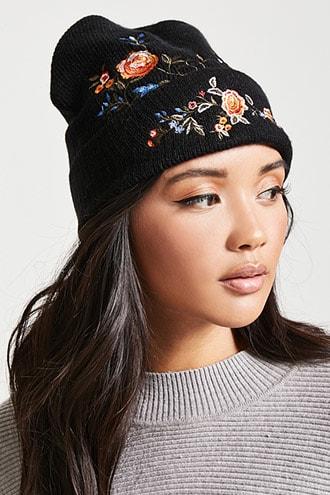 Forever21 Floral Embroidered Beanie