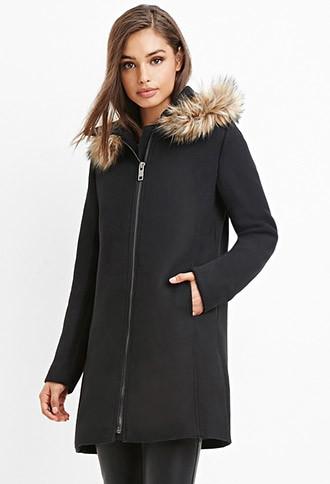 Forever21 Faux Fur-trim Hooded Overcoat