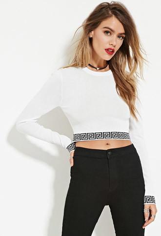 Forever21 Women's  Eric + Lani Meander Pattern Crop Top