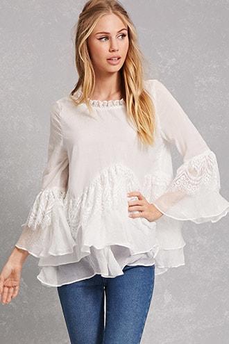 Forever21 Lace Ruffle Hem Top