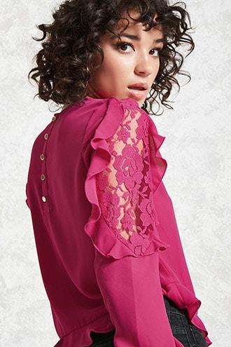 Forever21 Lace-insert Crepe Top