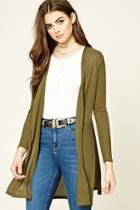 Forever21 Women's  Olive Ribbed Open-front Cardigan