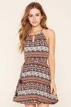 Forever21 Women's  Blue & Pink Tribal-inspired Skater Dress