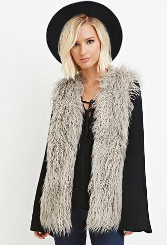 Forever21 Collarless Shaggy Vest