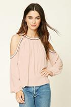 Forever21 Women's  Blush & Burgundy Embroidered Open-shoulder Top