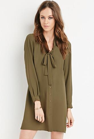 Forever21 Self-tie Collar Shirt Dress