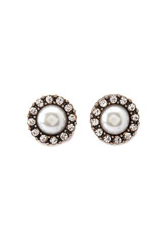 Forever21 Faux Pearl Rhinestone Studs (antic Gold/cream)