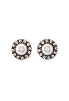 Forever21 Faux Pearl Rhinestone Studs (antic Gold/cream)
