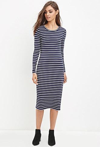 Forever21 Women's  Striped Midi Dress (navy/natural)
