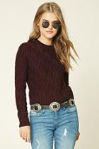 Forever21 Women's  Aubergine Cable Knit Sweater