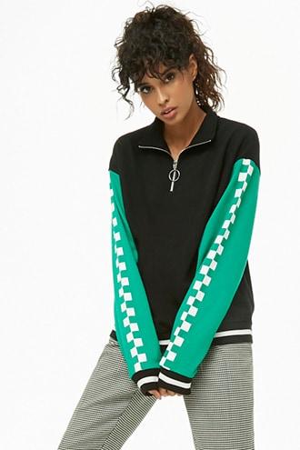Forever21 French Terry Checkered-sleeve Sweater