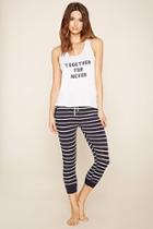 Forever21 Women's  Cream & Navy Together Never Stripe Pj Set