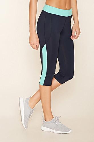 Forever21 Women's  Navy & Aqua Active Contrast Capri Leggings