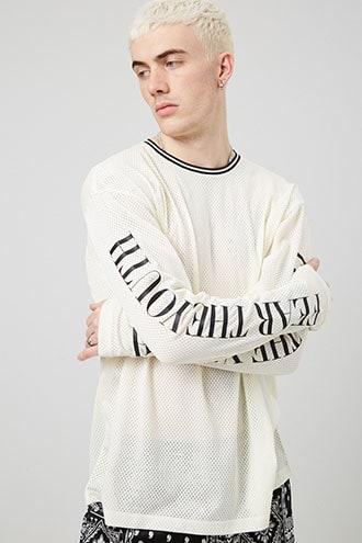 Forever21 Fear Graphic Mesh Knit Top