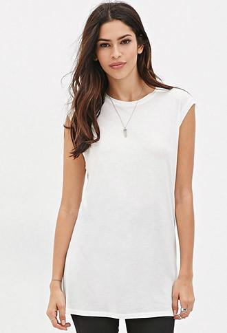 Forever21 Women's  Ivory Longline Muscle Tee