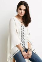 Forever21 Embroidered Lace-up Poncho
