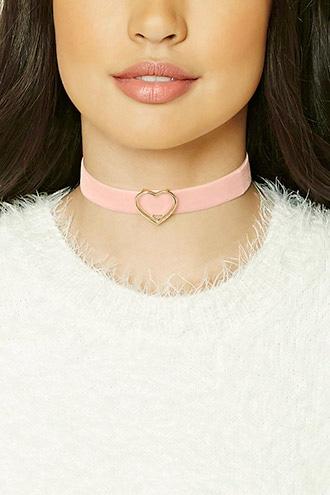 Forever21 Gold & Pink Heart Cutout Velvet Choker