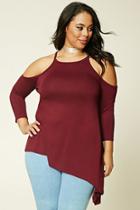 Forever21 Plus Women's  Berry Plus Size Open-shoulder Top