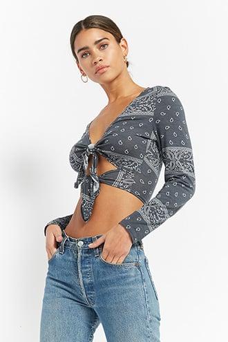 Forever21 Bandana Print Tie-front Top