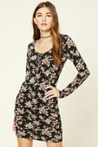 Forever21 Women's  Black & Mauve Floral Print Lace-up Dress