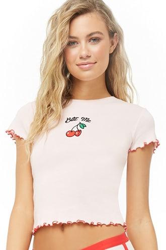 Forever21 Bite Me Graphic Lettuce-edge Top