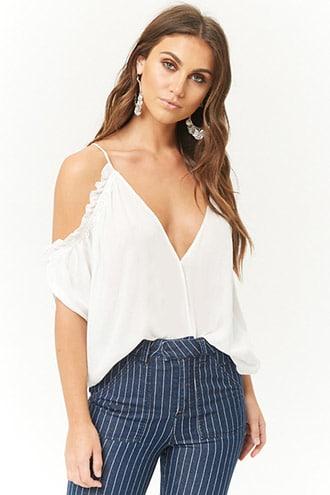 Forever21 Open-shoulder Ruffle-trim Top