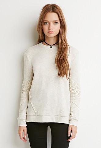 Forever21 Crochet-paneled French Terry Sweatshirt