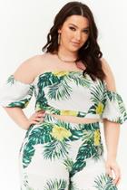 Forever21 Plus Size Off-the-shoulder Floral & Leaf Print Crop Top
